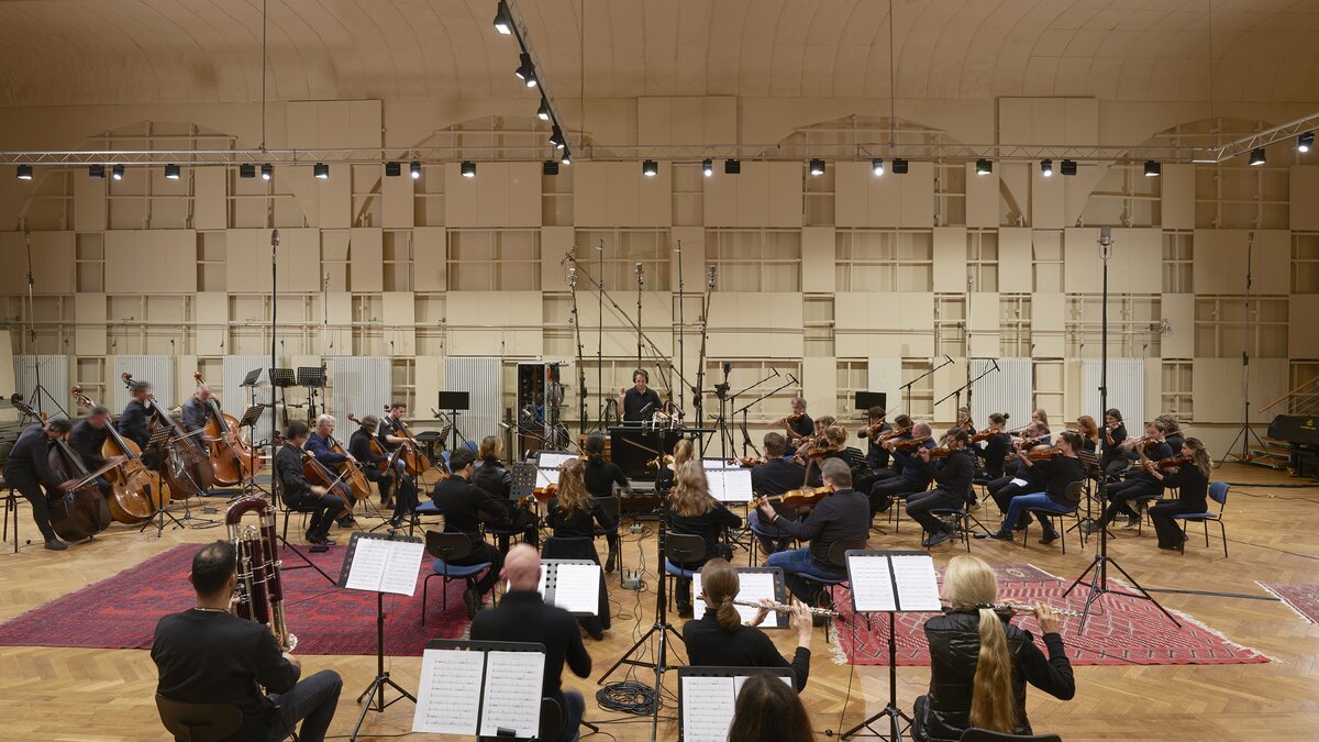 An orchestra recording on the Teldex Scoring Stage 
