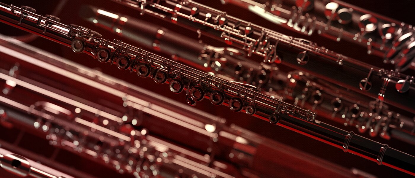 An assortment of 3D rendered woodwinds