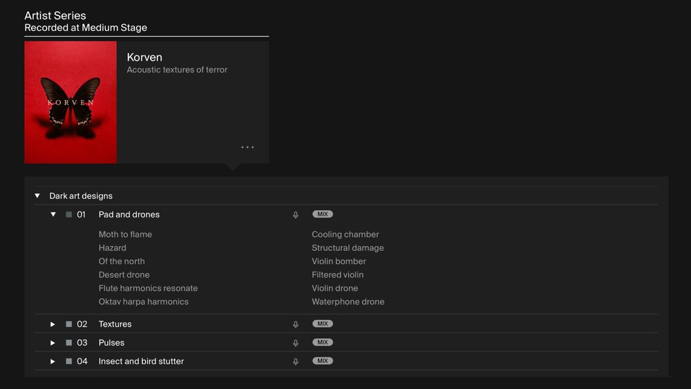 A screenshot of the Korven sample library in the SINEplayer