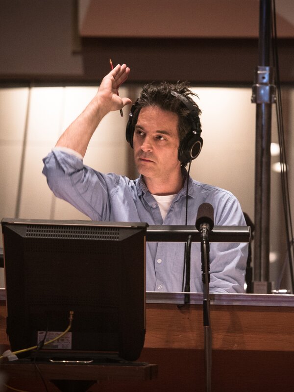 Composer Jeff Russo conducting a recording session