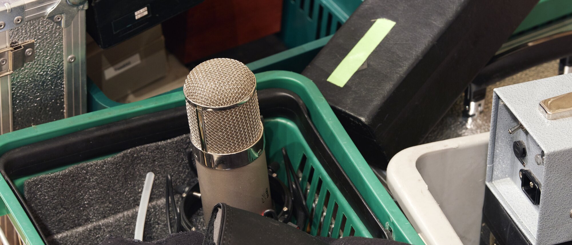 A high-end microphone for recording samples.