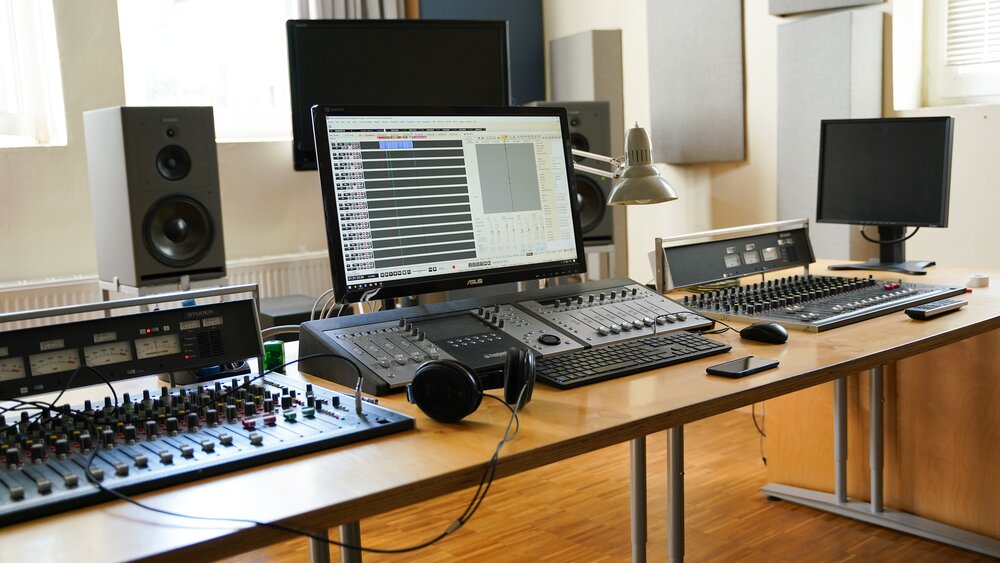 Inside the recording studio control room at Teldex in Berlin