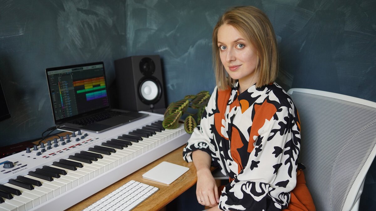 Composer Claire Wickes in her studio