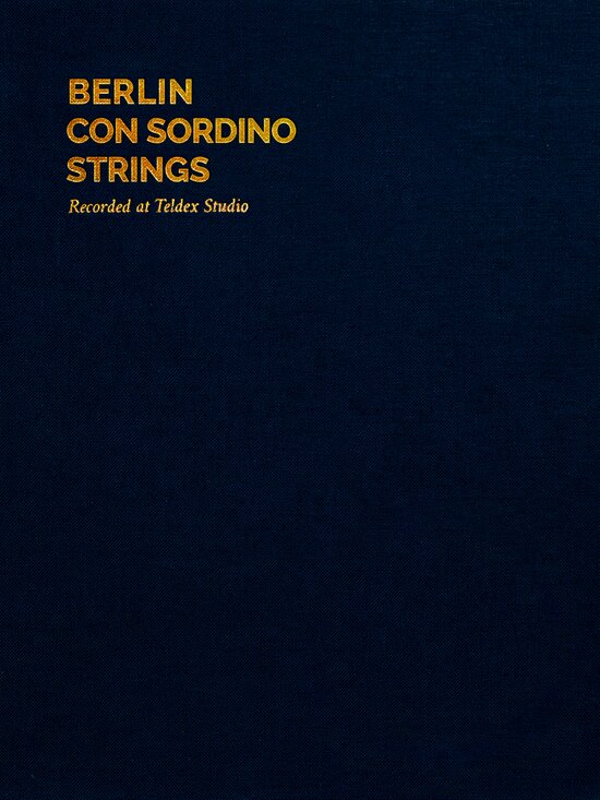 Berlin Con Sodino Strings in gold lettering on a dark blue canvas-like background