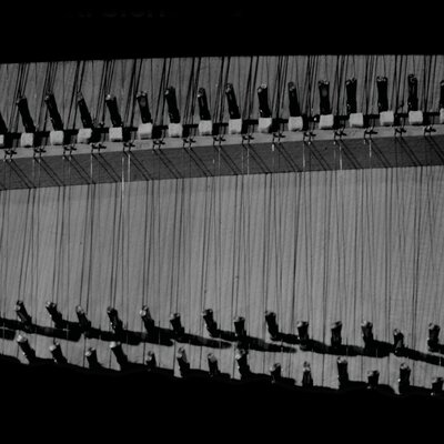 Close-up of harpsichord strings