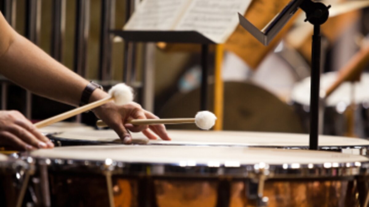 Close-up of a timpani being played
