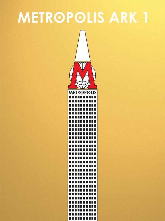 Metropolis Ark 1 poster art: a stylized illustration of a skyscraper