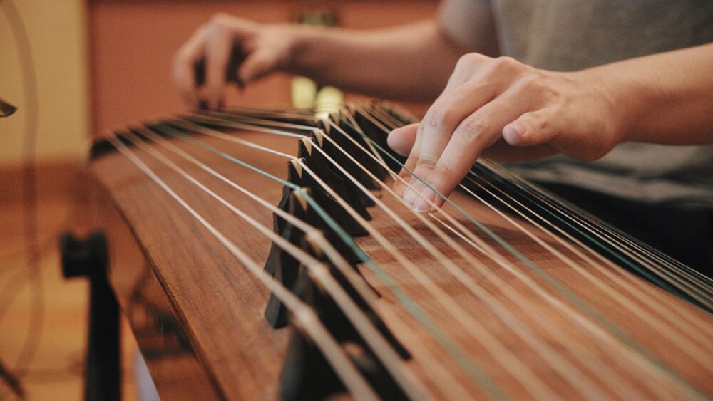 Close-up of a guzheng