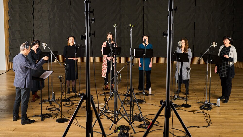 Recording choirs for Salu sample library. Photo by Kaupo Kikkas.