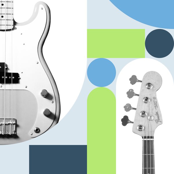 Electric basses and colorful shapes