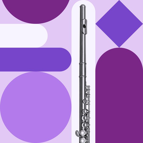 A flute among colorful shapes