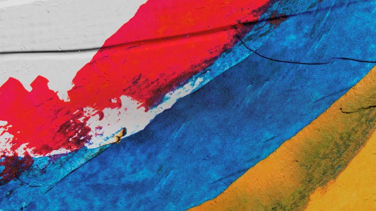 Abstract red, blue, and yellow strokes