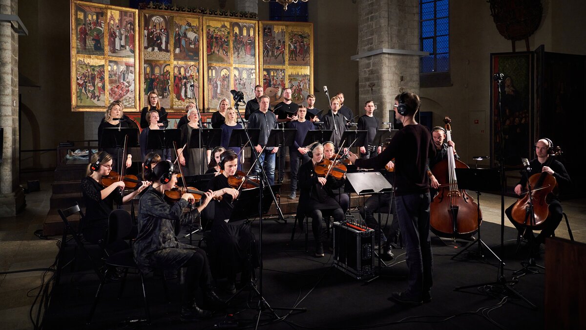 An orchestra recording the Tallinn sample library in the Niguliste church. Photo by Kaupo Kikkas