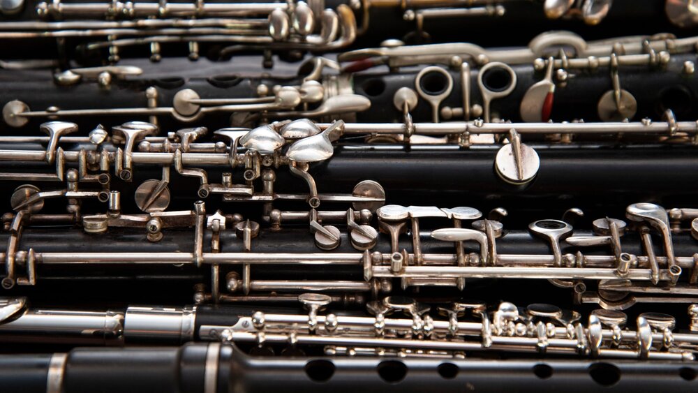 Close-up of woodwind instruments