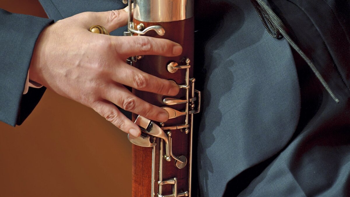 Close-up of a bassoon being played