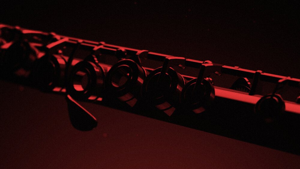Stylized close-up of a woodwind instrument